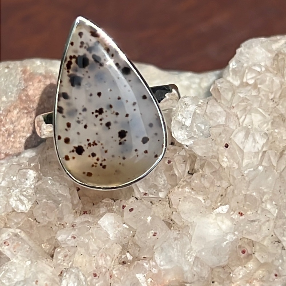 MONTANA AGATE FROM THE YELLOWSTONE RIVER 925 STERLING SILVER RING. SIZE 7.5